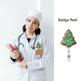 Christmas Badge Reel, Christmas Tree Cookie Badge Clip, Badge Holder for Teacher, Nurse Holiday Retractable Badge Reel, Nurse Stocking Stuffer Badge Reel Gifts