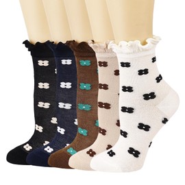 albagu Womens Crew Socks Cotton Casual Breathable Ankle Socks for Women Cute Girls Floral Socks 5 Pack