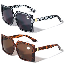 V.W.E. 2 Pairs Square Oversize Women BIFOCAL Outdoor Reading Sunglasses Glasses (1 Grey 1 Tortoise, 2.75)