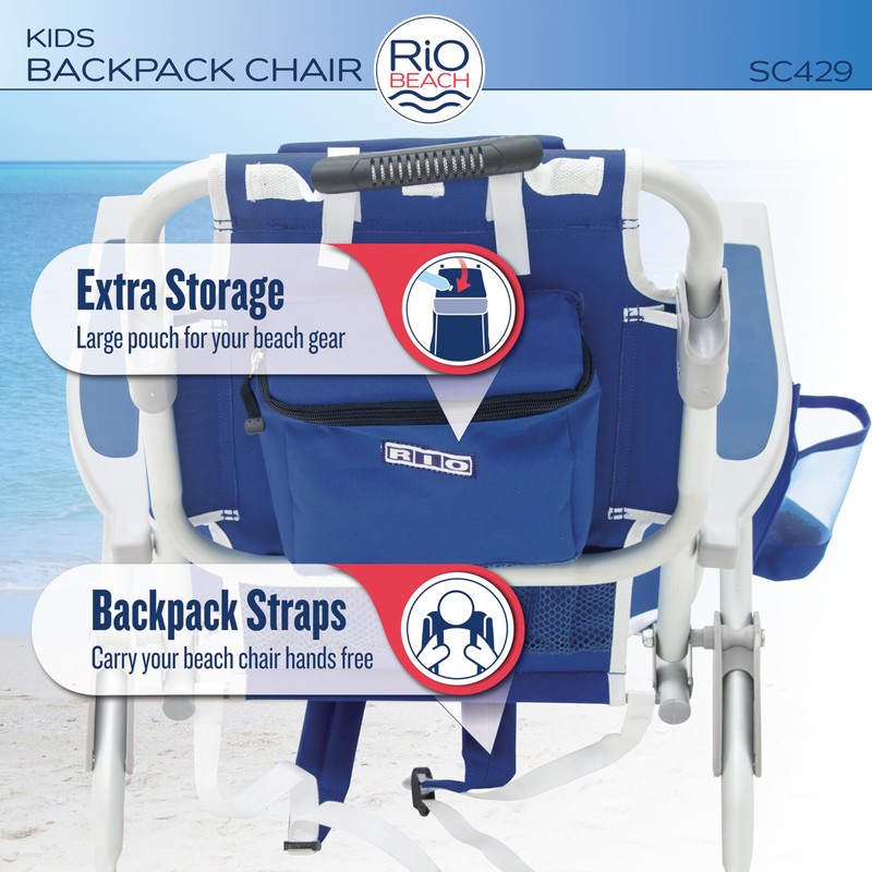 Rio Beach Kid's 5-Position Lay Flat Backpack Folding Beach Chair,