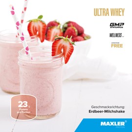 Maxler Ultra Whey Protein - 23 g Protein per Serving - Pure Whey Protein Powder - Whey Protein Concentrate, Whey Protein Isolate, Whey Protein Hydrolysate - With BCAA - Strawberry Milkshake - 300 g