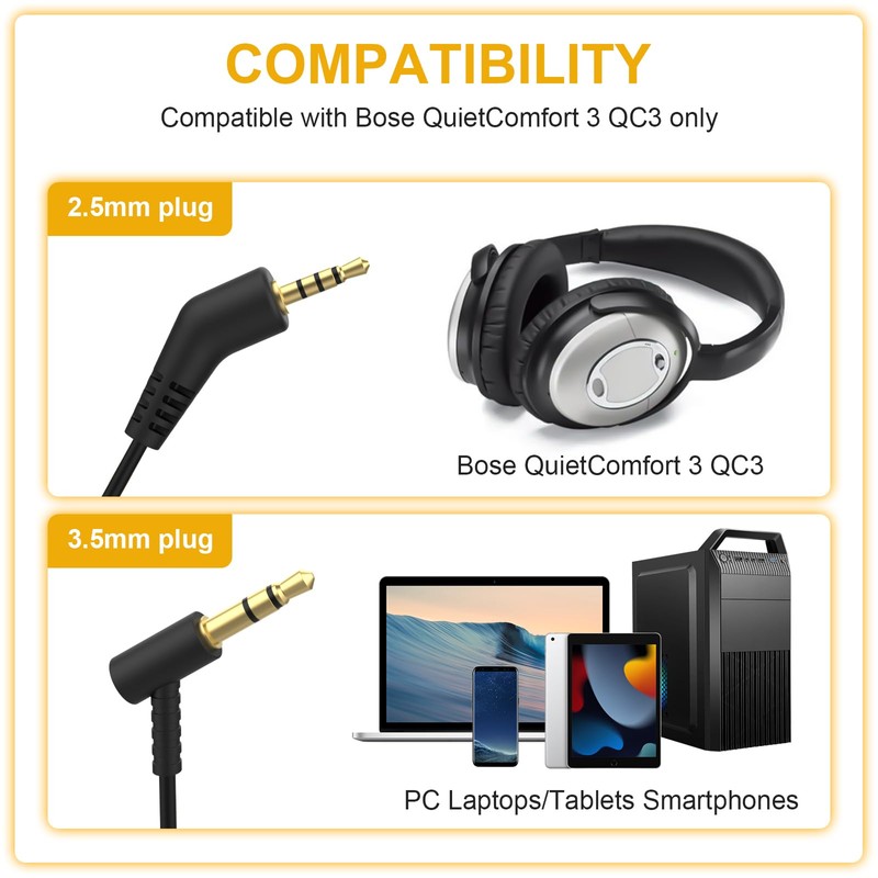 Sqrmekoko Audio Cable Compatible with Bose QuietComfort 3 QC3 QC