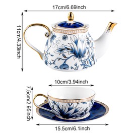 Bone China Tea for One Set in Pretty Orchid Design, Elegant Porcelain Tea Set for Floral Tea, Tea, Coffee, China Tea Set for One in Reusable Gift Box, for Gift giving, Gatherings, Teatime