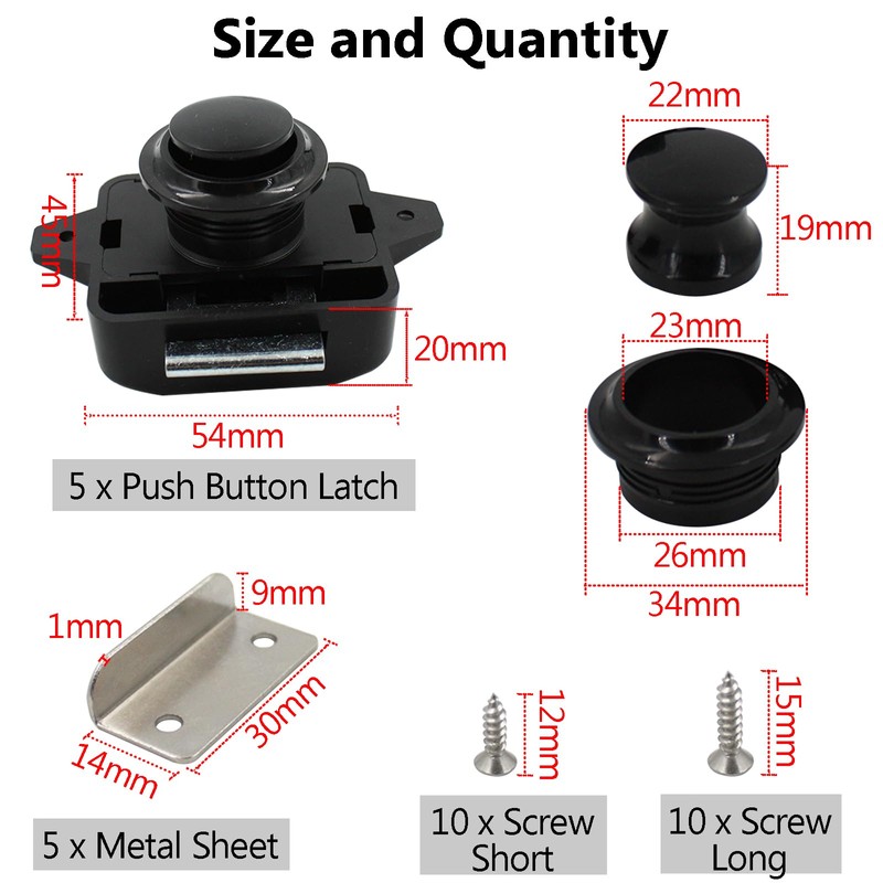 AcbbMNS 5PCS Push Button Latch Locks Keyless Cabinet Drawer Catch