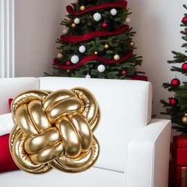 GWEOBZ Soft Knot Pillow Ball, 12" Decorative Throw Pillow Floor Cushion for Couch, Square Xmas Decorations Knotted Pillow for Bed Living Room (Gold)