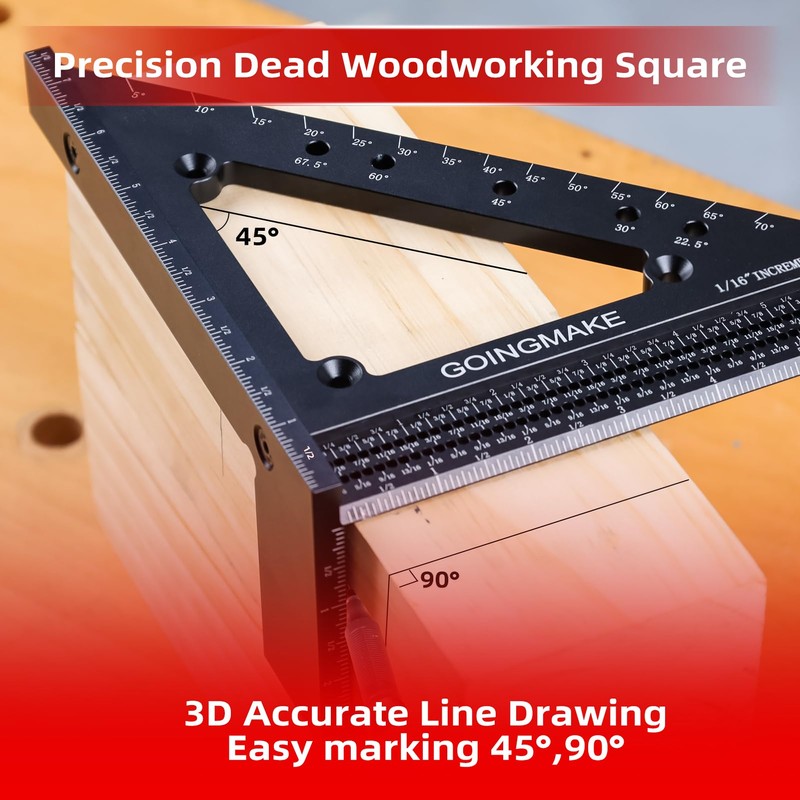 GOINGMAKE Big Carpenter Square 6x7.5 Inch Hole Scribing Ruler 3D