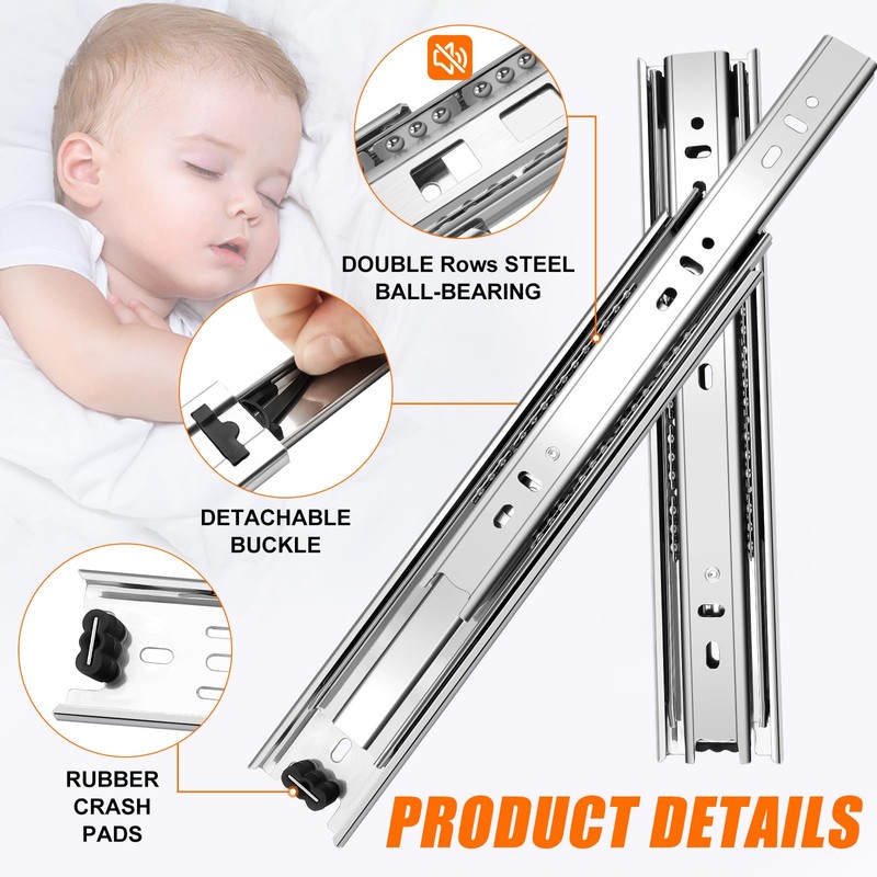 10 inch Drawer Slides 4 Pairs (8pcs) 3 fold Full