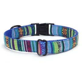 Pimaodog Multi-Colored Stripe Dog Collar, Soft Adjustable Dog Collars with Metal Buckle for Small Medium Large Dogs, Perfect Pet Collar Gift (Small, Blue)