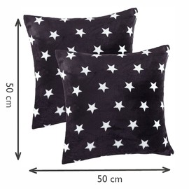MALIKA Nicky-Teddy Cashmere Touch Coral Fleece Cushion Cover All Sizes Couch Cushion Sofa Cushion Decorative Stars Size: 2 x 50 x 50 cm, Design: Stars Black