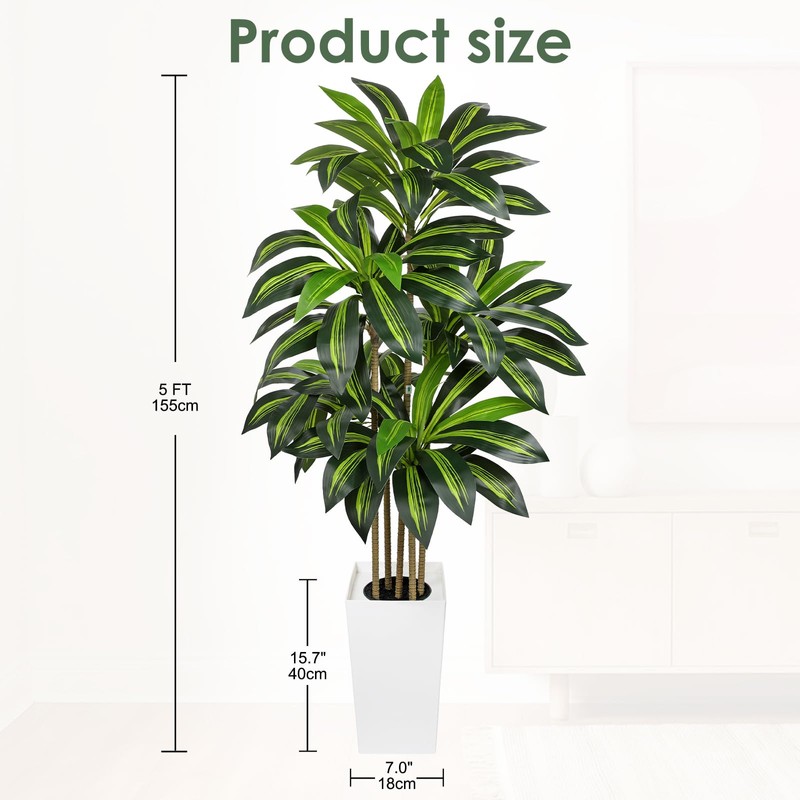 5FT Tall Artificial Dracaena Tree, Lifelike Faux Indoor Fake Floor