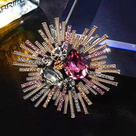 Rhinestone Snowflake Brooch Pin for Women Sparkly Flower Corsage Lapel Pin Vintage Floral Suit Jacket Brooch Pin Jewelry for Women Men Birthday Gifts (Red)