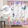 Jipusai Spring Lavender Flowers and Butterfly Shower Curtain Sets for