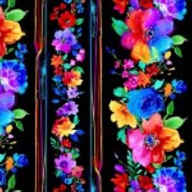 Timeless Treasures Untamed Beauty by Chong-A Hwang CD1711 Black Bright Painted Floral 11" Stripe