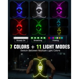 Zacro Reflective Running Vest 11 Light Modes 360°High Visibility Light up Running Vest for Cycling, Dog Walking, Rechargeable & Adjustable Illuminated Night Safety Reflective Gear Women & Men