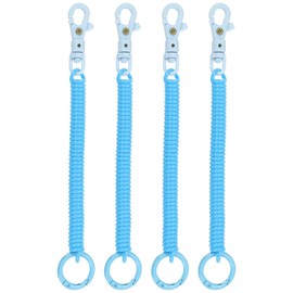 [PATIKIL] Elastic Coil Spring Keychains, Set of 4 Anti-lost Keychain Holder Lanyard Cord with Key Ring for Key Wallet Light Blue