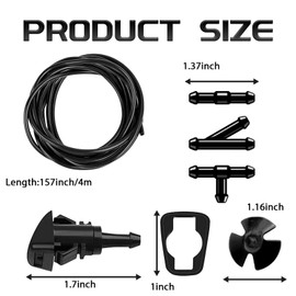 QKYS 22 PCS Car Windshield Washer Nozzle Hose Kit, 4M Washer Fluid Hose, 6 PCS Hose Connectors，2 Fan Nozzles & Gaskets, 10Pcs Hood Retainers, Suitable for Truck SUV Windshield Fluid Tubing (Black)