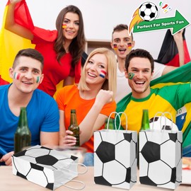 Yuomeaz 10 Pcs Soccer Gift Bags, Plastic Goodie Bags with Handles, Soccer Party Favor Bag, Football Paper Treat Bag for Soccers Party Snacks Candy Gifts Supplies