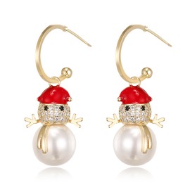 Clearine Christmas Earrings Xmas Santa Snowflake Simulated Pearl Crystal Enamel Dangle Earrings for Women Girls Party Holiday Clear Gold-Tone