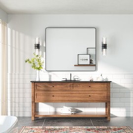 TETOTE 42 x 36 Black Mirror for Bathroom Matte Black Metal Framed Vanity Mirror, Tempered Glass, Wall Mounted for Bathroom, Entryway, Bedroom, Living Room(Horizontal/Vertical)