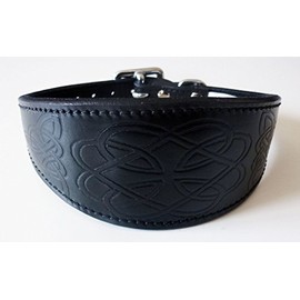 4doggies 17-21 Inch Black CELTIC Leather Greyhound Collar Large Hound Dog Collar