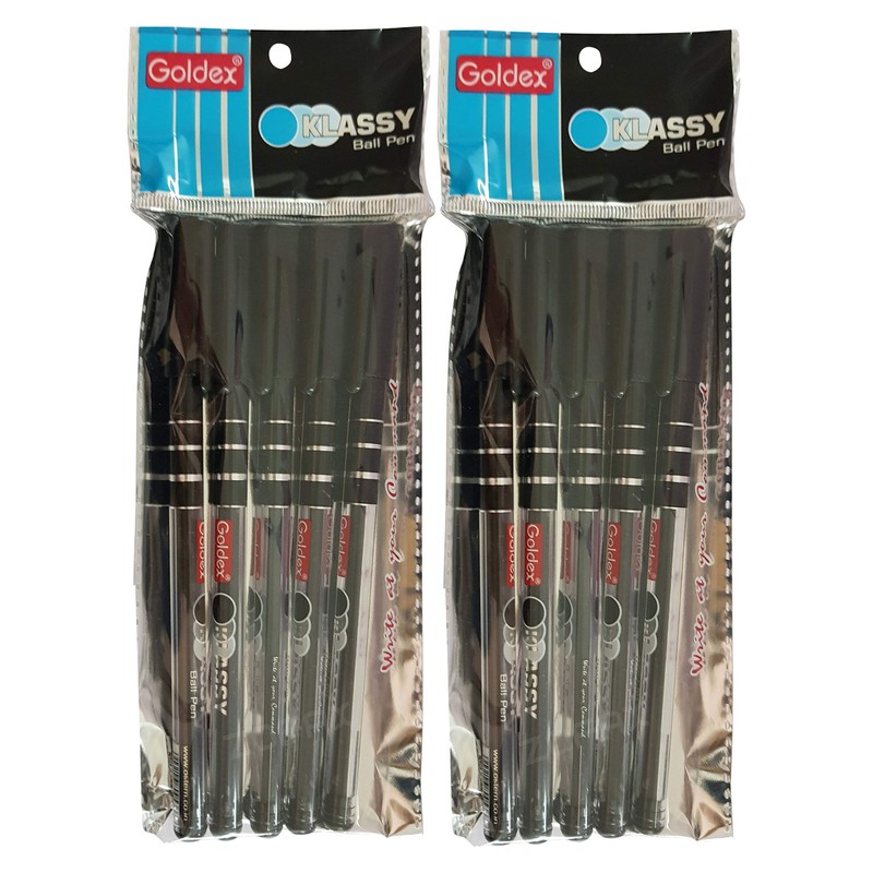 Goldex Klassy BLACK 10 x 0.7mm Fine Tip Ballpoint Pens