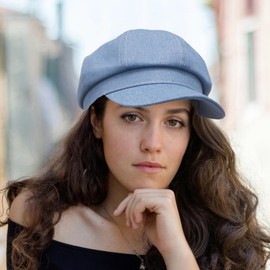 ZARSIO Denim Newsboy Hat Adjustable Beret Hat Cabbie Cap Octagonal Cap (US, Alpha, One Size, Light Blue)