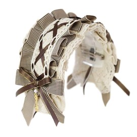 J's select Lolita Check Lace Women's Headband Frills Gothic Lolita Ribbon Cosplay Hair Ornaments Hair Accessories MoE Cute Maid Cafe, tea