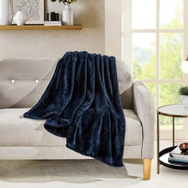BOURINA Flannel Blanket Throw Lightweight Cozy Plush Microfiber Solid Fleece Blanket,Throw (Navy, 127x152cm)