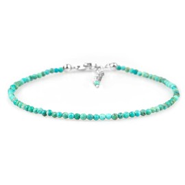 Real American Turquoise Gemstone Beads Dainty Bracelet Jewellery Natural Gemstone Birthstone Gift for Her Mother Chakra Healing Crystals in Rhodium Plated 925 Sterling Silver 20 cm