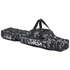 LIXADA Fishing Rod Case 3 Layers Oxford Fishing Rod Bag Portable Folding Fishing Rod Carrier Case Fishing Reel Tackle Storage Travel Bags(90cm/120cm/150cm) (Camouflage, 120cm)