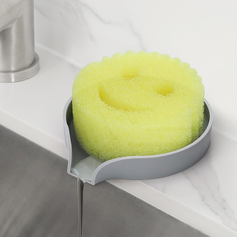 LANMU Silicone Smiley Face Sponge Holder for Kitchen Sink, Sink