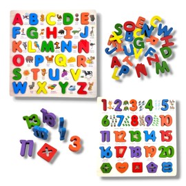 ASPA Juego de 2 Rompecabezas 3-D Didáctico Infantil para su Desarrollo y Estimulación Temprana Aprenderá números y Letras con increíbles Dibujos