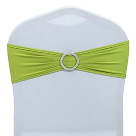 VDS - Apple Green | Spandex Chair Sashes Bows | 10 PCS | Stretch Elastic Banquet Universal Folding Chair Band Tie with Silver Buckle Slider for Wedding Party Conference Celebration Event Decoration