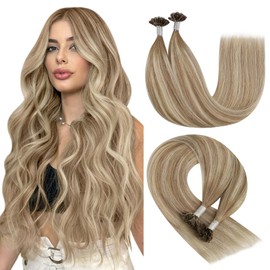 YoungSee U Tip Hair Extensions Ombre Pre Bonded U Tips Hair Extensions Real Human Hair Light Brown Ombre Blonde UTips Hair Extensions Balayage Keratin Hair Extensions U Tip Natural Hair 16In 50s/50g