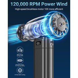 AuraliBrite Handheld Mini Turbo Fan 120000RPM 6-Speed Turbo Power 9000mAh Portable High Speed Cooling Personal Fan with Digital Display LED Light for Travel Beach Camping (Gray)