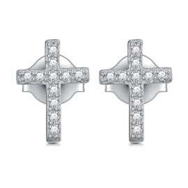 Cross Earrings Diamond Stud Cross Sterling Silver Earrings for Women 3/20 Carat (D Color, VVS Clarity)