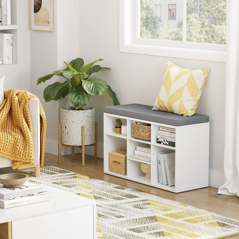 DINZI LVJ Shoe Storage Bench with Cushion, Cubby Shoe Rack