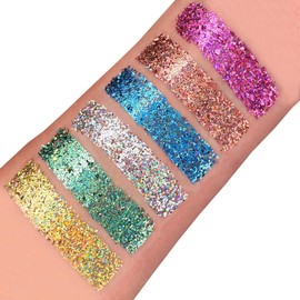 Moon Glitter Holographic Face & Body Glitter Gel - 12 ml - Glitter Face Paint - Gift Set with 6 Gels - Silver, Pink, Gold, Rose Gold, Blue and Green