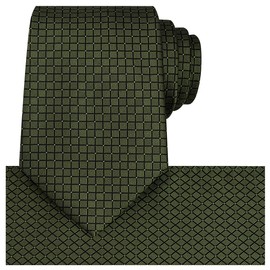 KissTies Mens Olive Green Tie Set Festive Ties For Men Necktie + Pocket Square