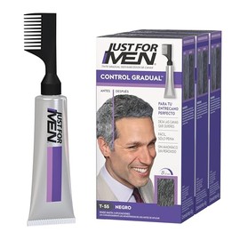 Just For Men Control Gradual, Tinte Para Canas, Color Negro T55, Cubre Algunas Canas, Paquete De 3, 40g                                               