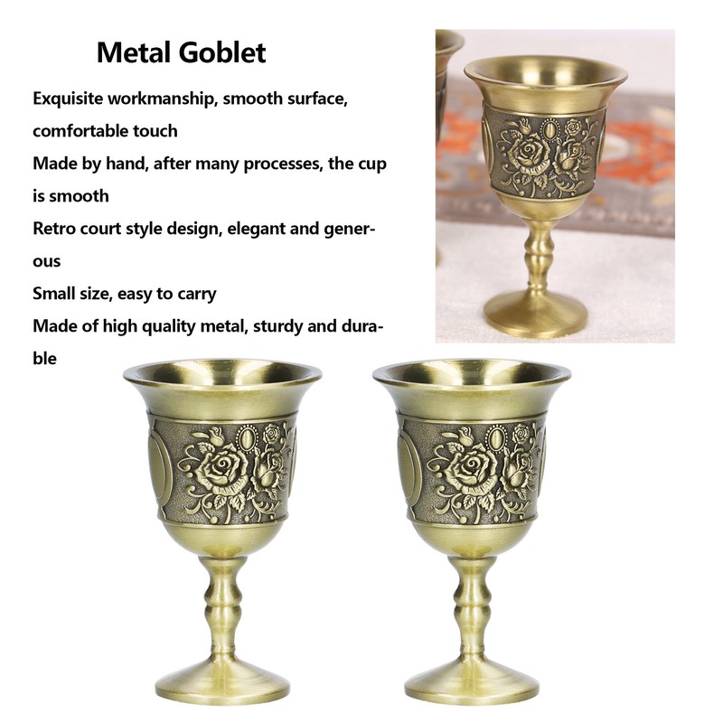 2pcs Wine Glasses Exquisite Chrysanthemum Pattern Vintage Court Style Metal