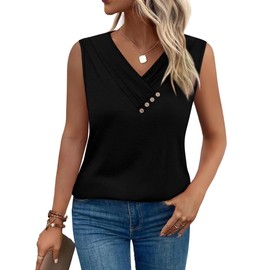 SAMPEEL Summer Tops for Women Black Button Down Tank Top Spring Tops Basic V Neck Tops Sleeveless T Shirts Fashion Beach Vacation Clothes L 2025