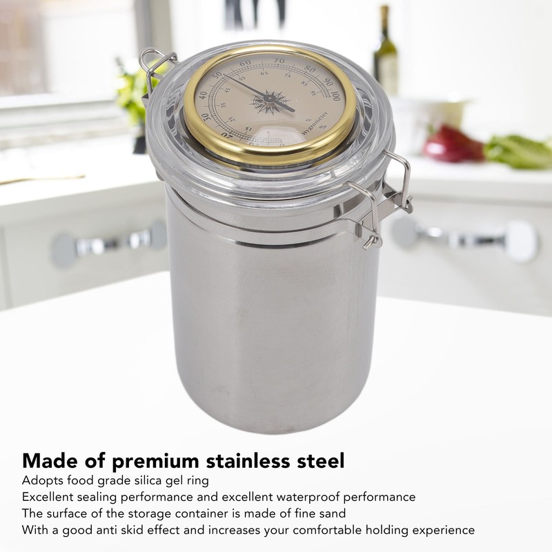 Cigar Jar Stainless Steel Silicone Ring with Hygrometer Waterproof Sealed