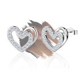 Sterling Sliver Heart-Shaped Cubic Zirconia Stud Earrings for Women Lightweight Stud Earrings for Wife Friends Mom for Sensitive Ears