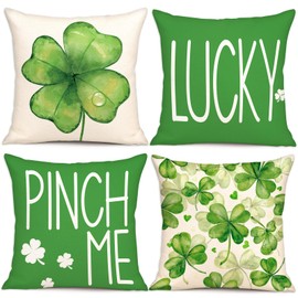 Geefuun St Patricks Day Watercolor Pillow Covers 18x18 Decorations Indoor Home Decor Set of 4 - Shamrock/St Pattys/Saint Patricks Bedroom Decorative Pillowcase for Couch, Bed（No Fillers）