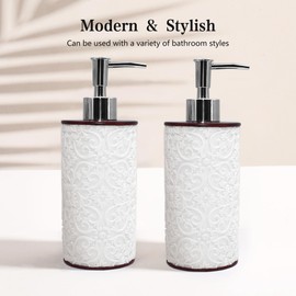 YMXYJM 2-Piece Hand Soap Dispenser Sets - Elegant Handmade Floral Pattern Liquid Soap Dispensers for Bathroom Countertop or Kitchen, White