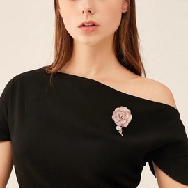 SELOVO Women's Pink Rose Flower Brooch Pin Simulated Pearl Leaf Wedding Party Fabric Flower Lapel Pin