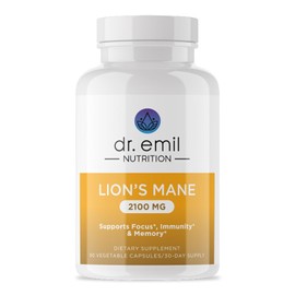Dr. Emil Nutrition - Cápsula de hongo de melena de león con potenciadores de absorción, potente suplemento cerebral nootrópico y soporte inmunológico con extracto de melena de león 100 % orgánico, suministro de 30 días