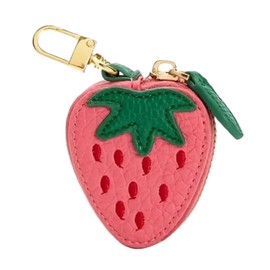 Ligficn Cute Strawberry Mini PU Leather Handbag Keychain Small Fruit Bag Charms Coin Wallet Earphone Pouch Bag Charms for Women,Strawberry