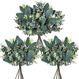 Winlyn 20 Pcs Mixed Eucalyptus Leaves Stems Bulk Artificial Oval Eucalyptus Leaves with White Seeds Stems and Eucalyptus Leaves Sprays for Vase Floral Wreath Bouquets Wedding Greenery Decoration